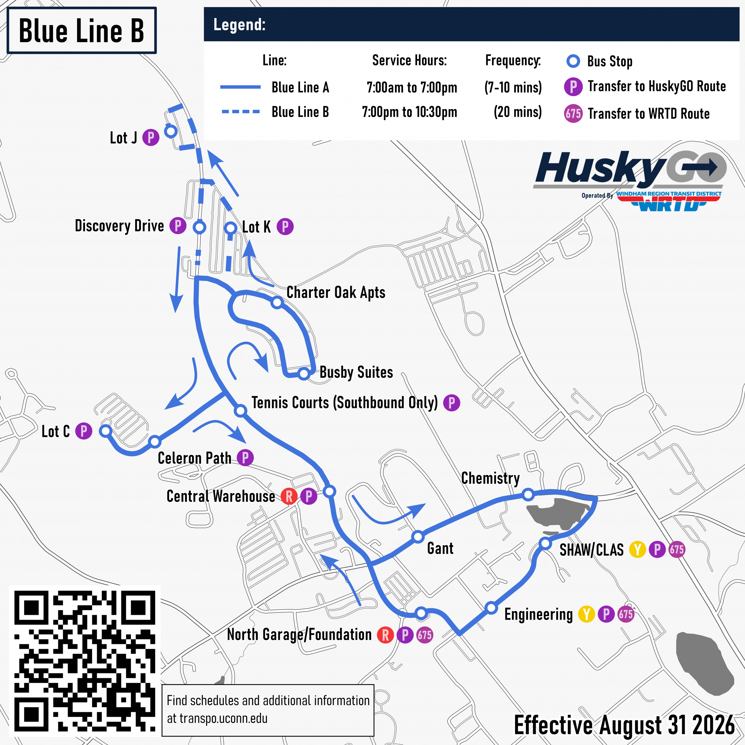 Blue Line Route map, stops listed in the schedule below