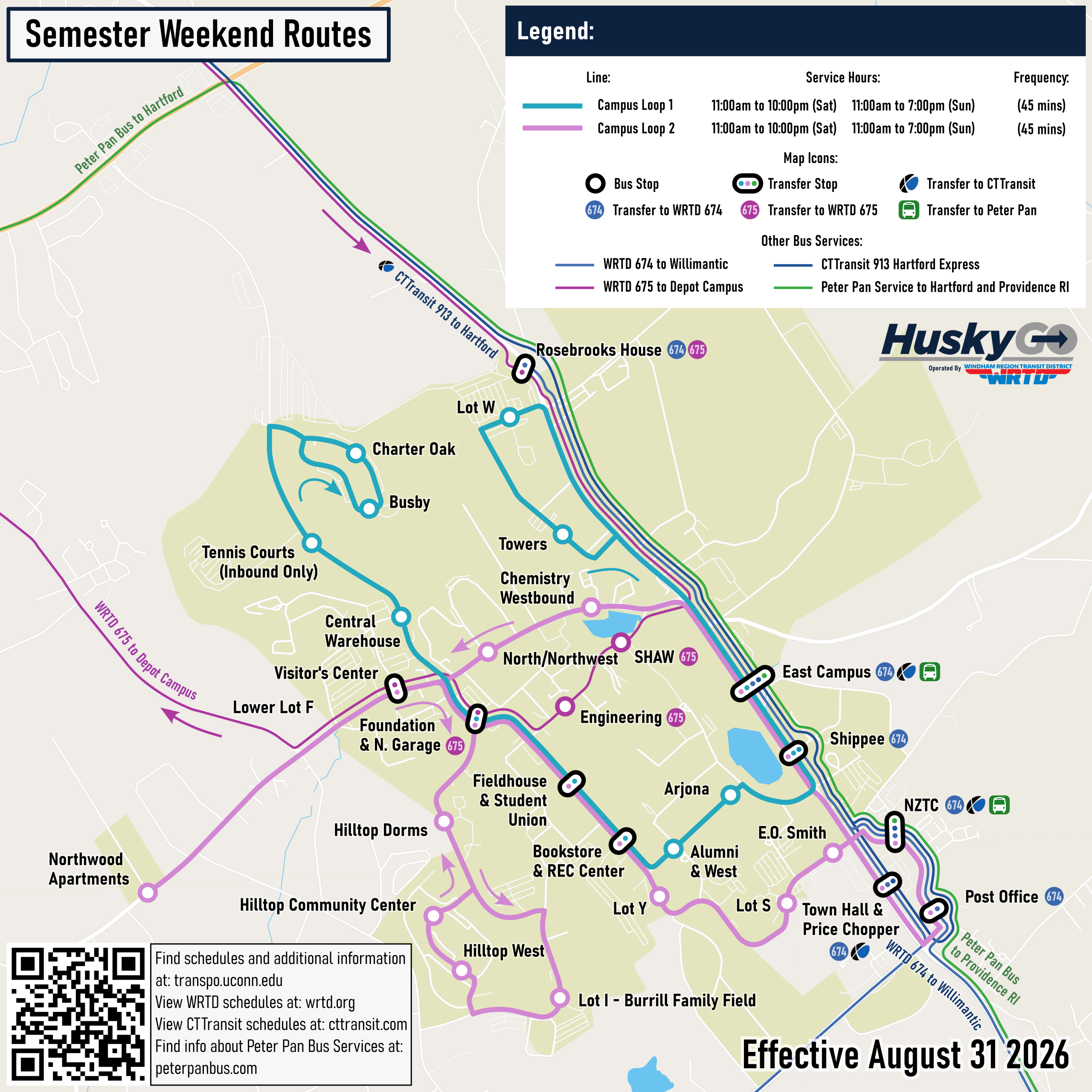 Campus Loop route map, stops listed in schedule below