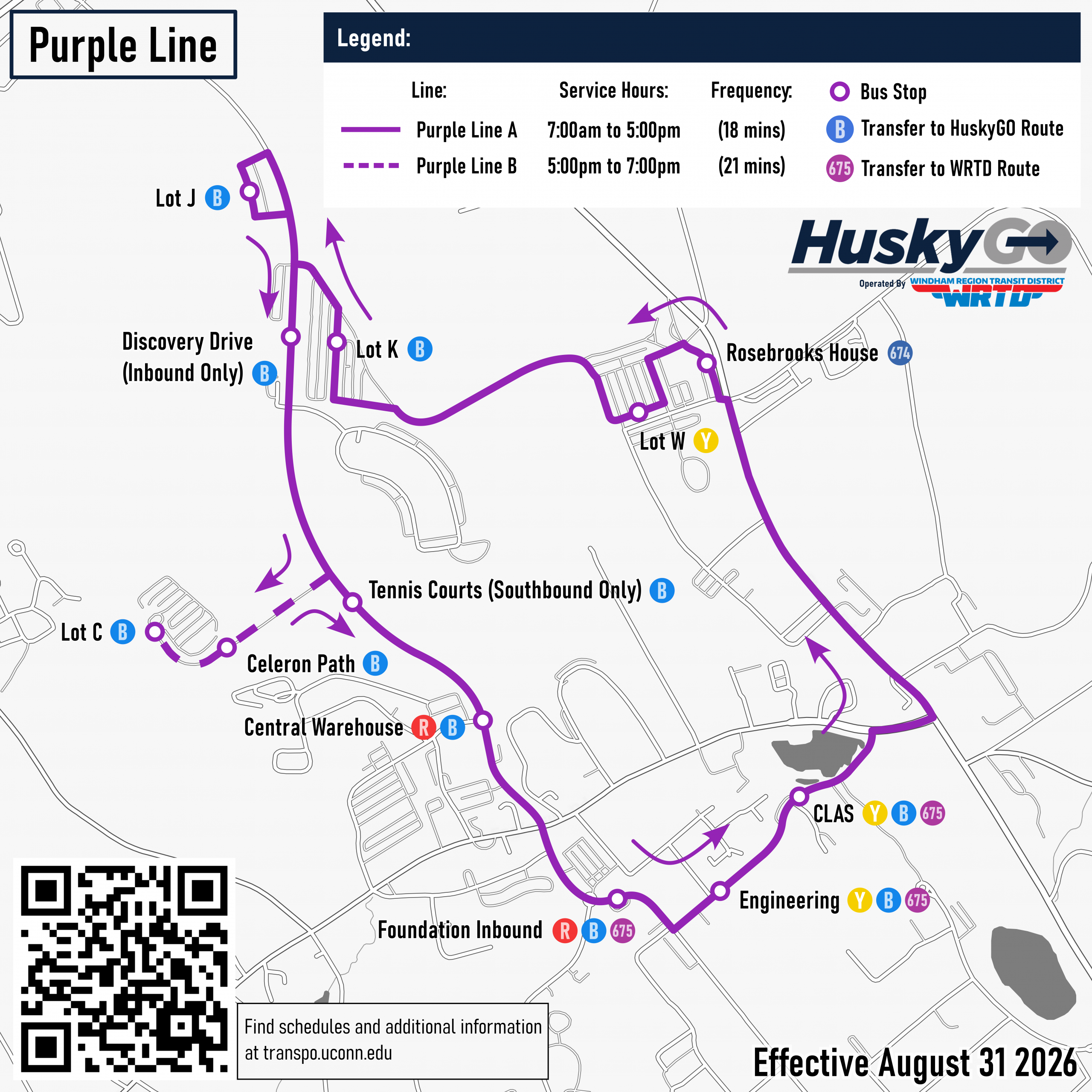 Purple Line route map, stops listed in schedule
