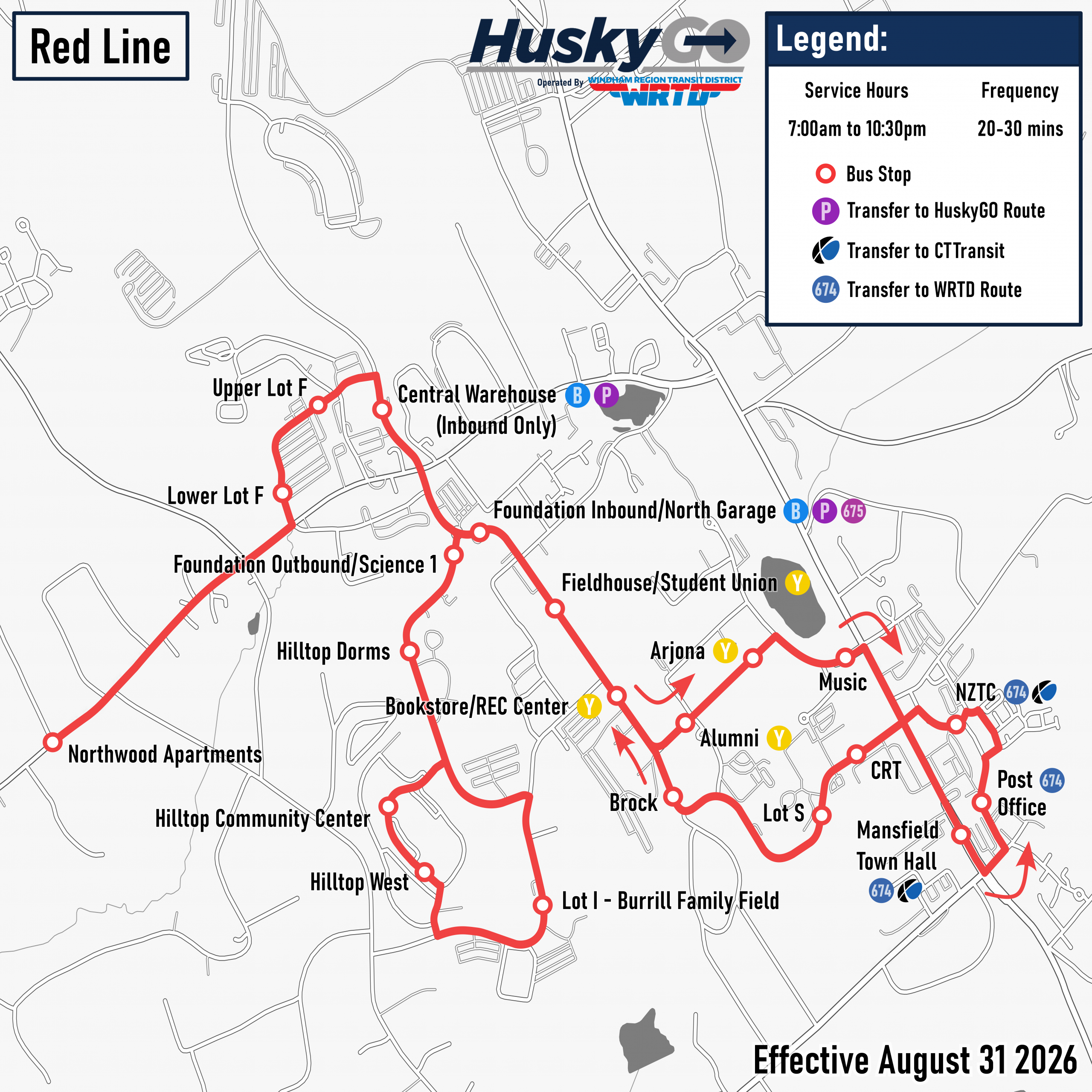 Red Line route map, stops listed in schedule